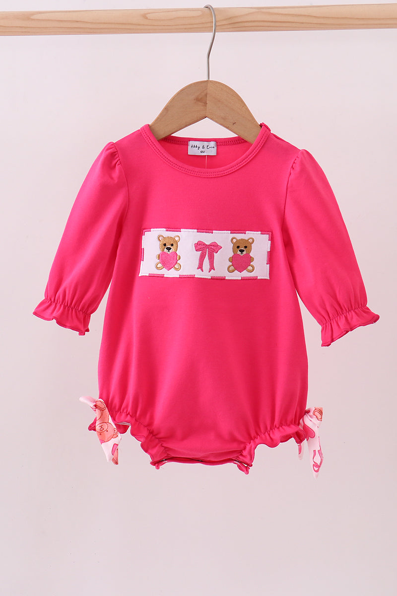 Pink bear embroidery bow bubble