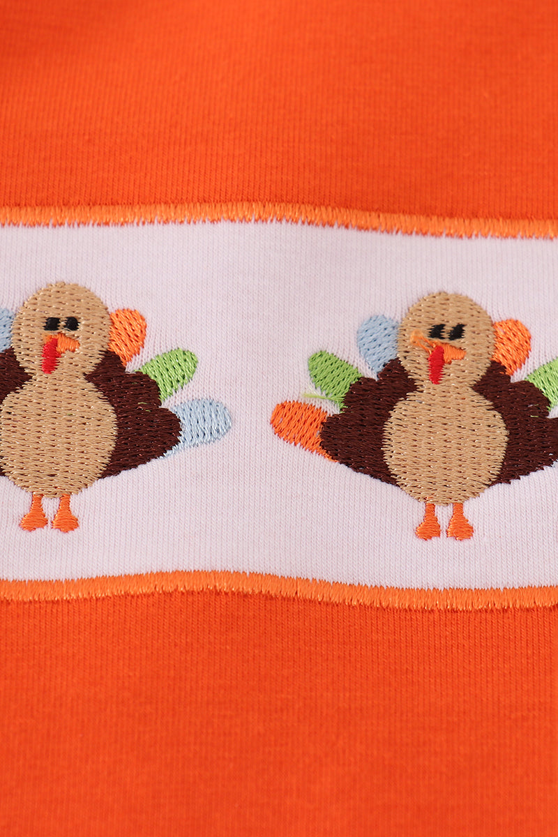 Orange turkey embroidery top