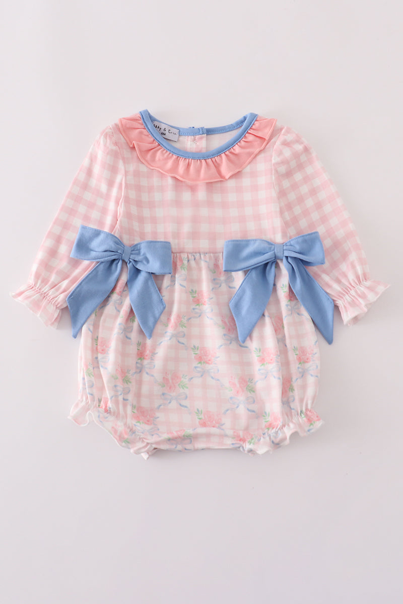 Pink floral print ruffle bow bubble