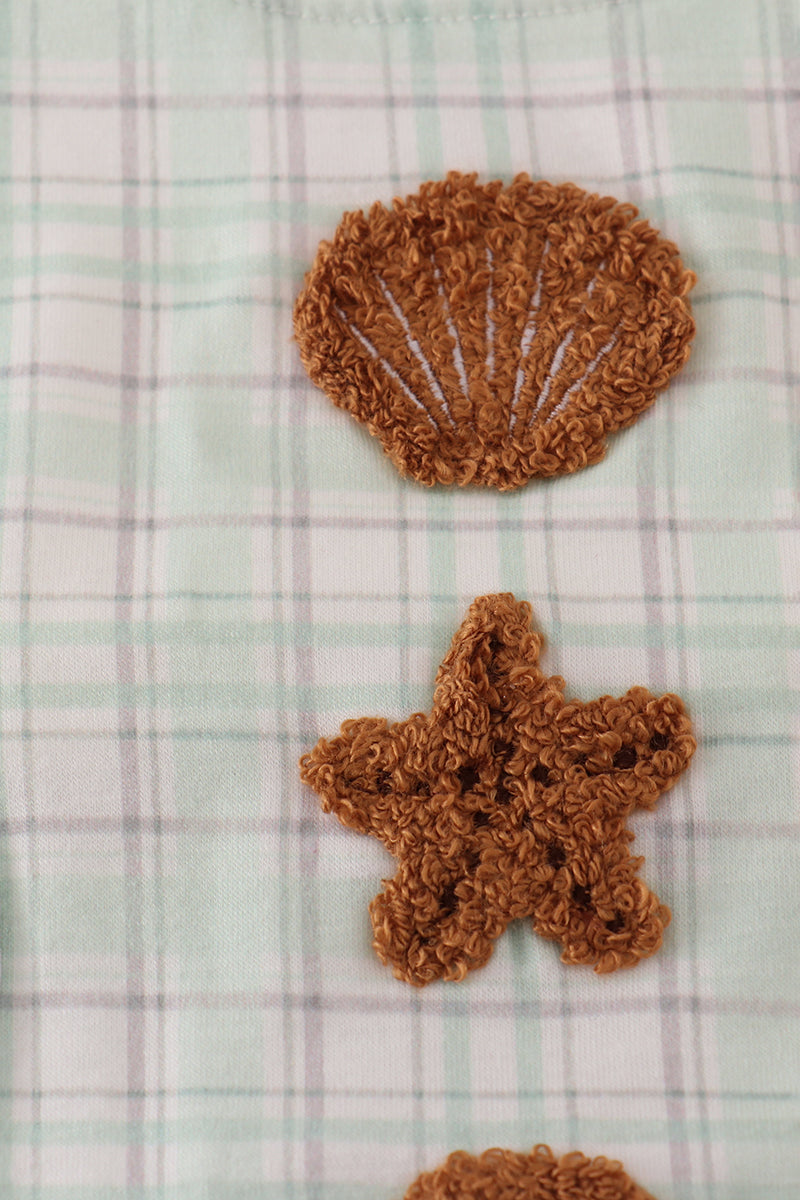 Green plaid sea shell french knot jonjon