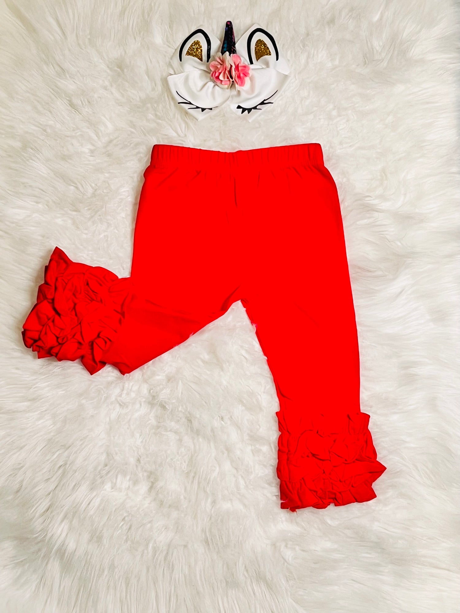 Girls red ruffles leggings