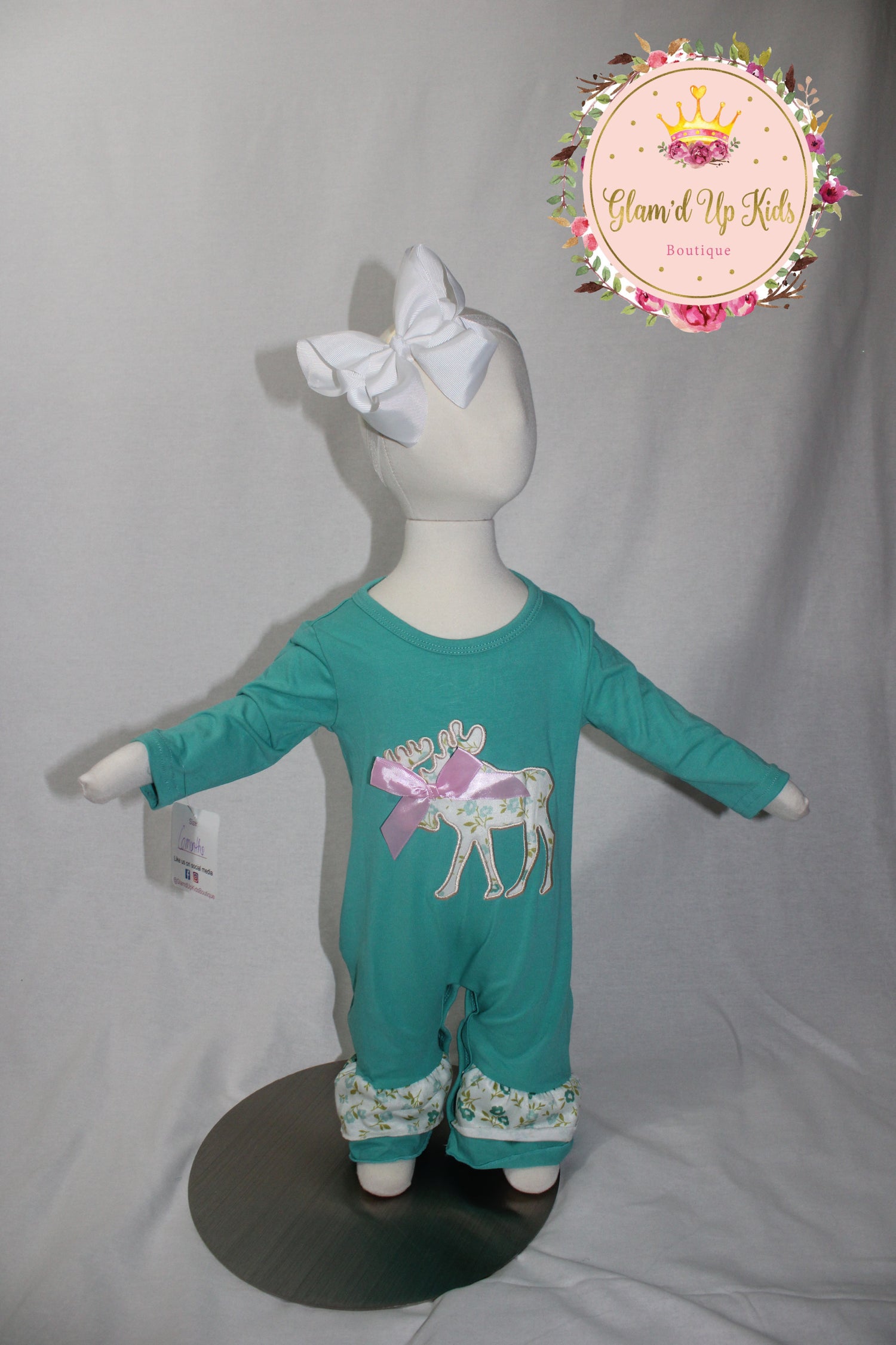 Girls Mint Deer Romper