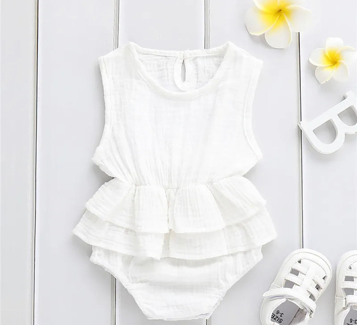 Girls Ruffle Linen Romper