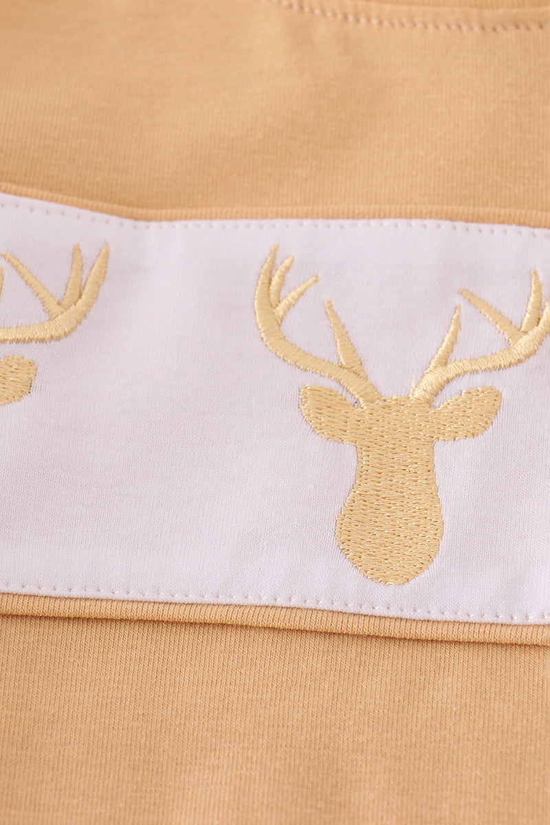 Khaki deer embroidery stripe pants set