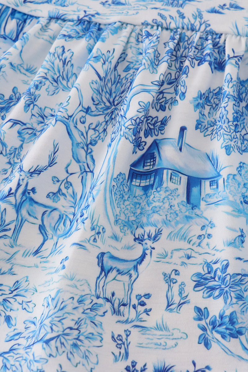 Blue willow toile print bloomer set