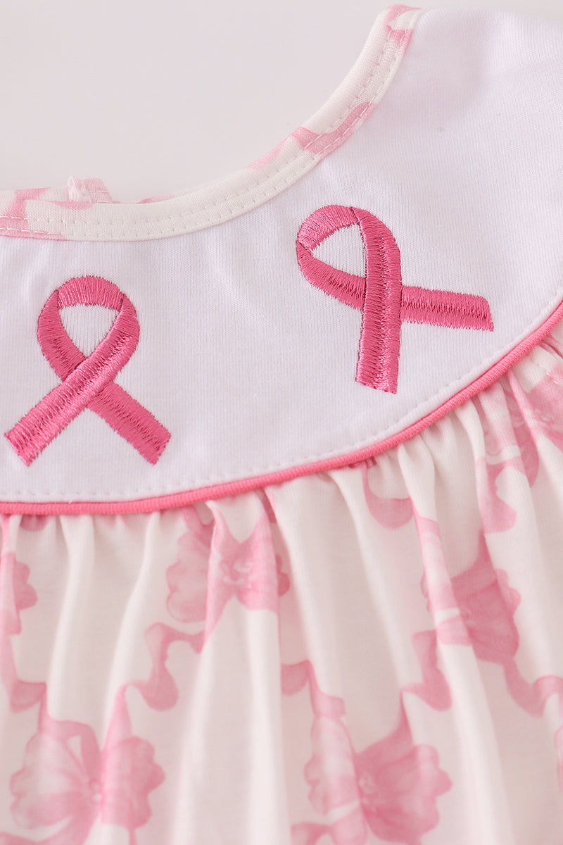 Pink bow tie embroidery ruffle shorts set