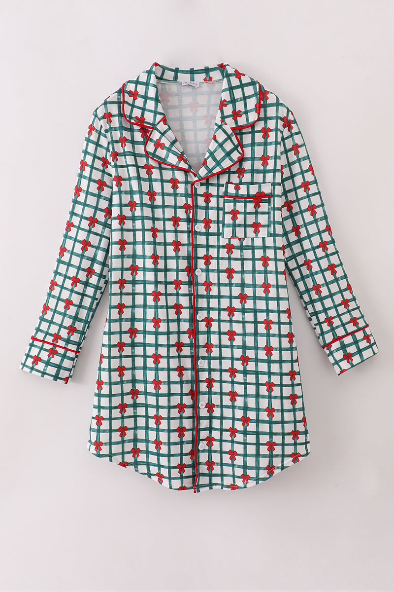Green bow plaid mom gown