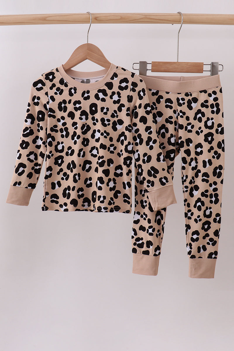 Brown leopard bamboo pajama set