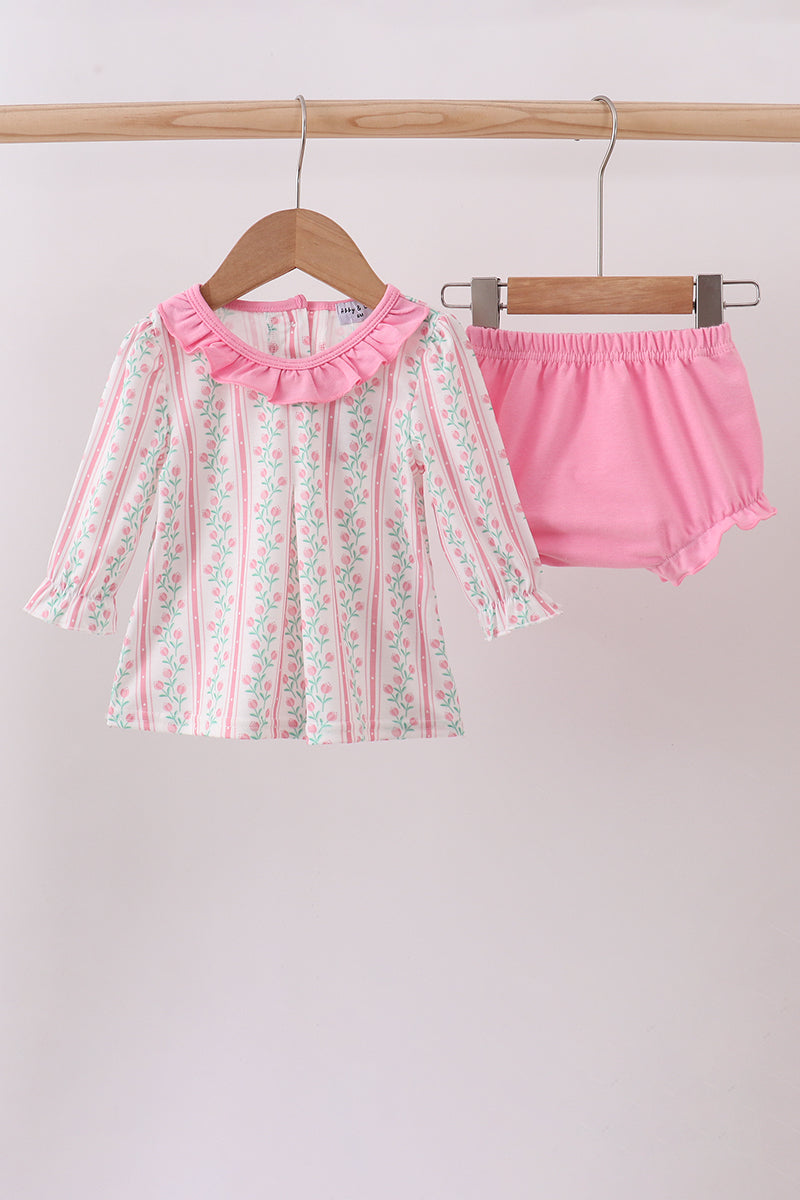 Floral tulip ruffle bloomer set