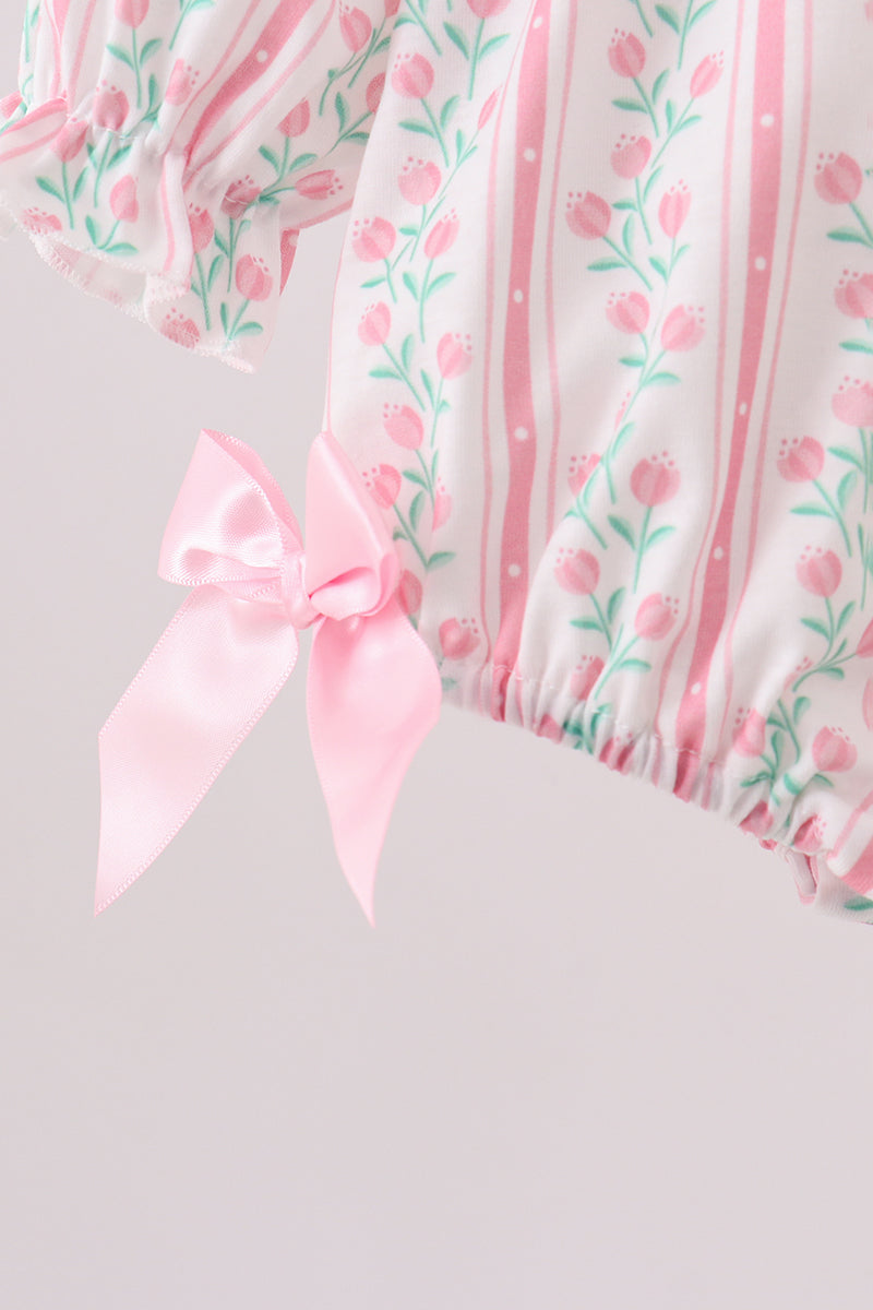 Floral tulip smocked bow bubble