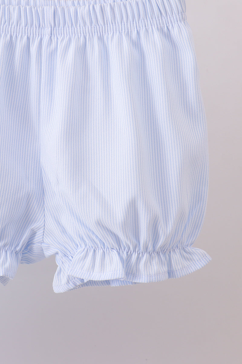 Blue duck embroidery stripe ruffle girl set