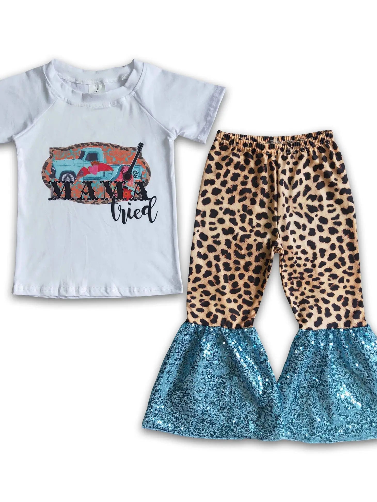 Girls Mama Tired Sequin set