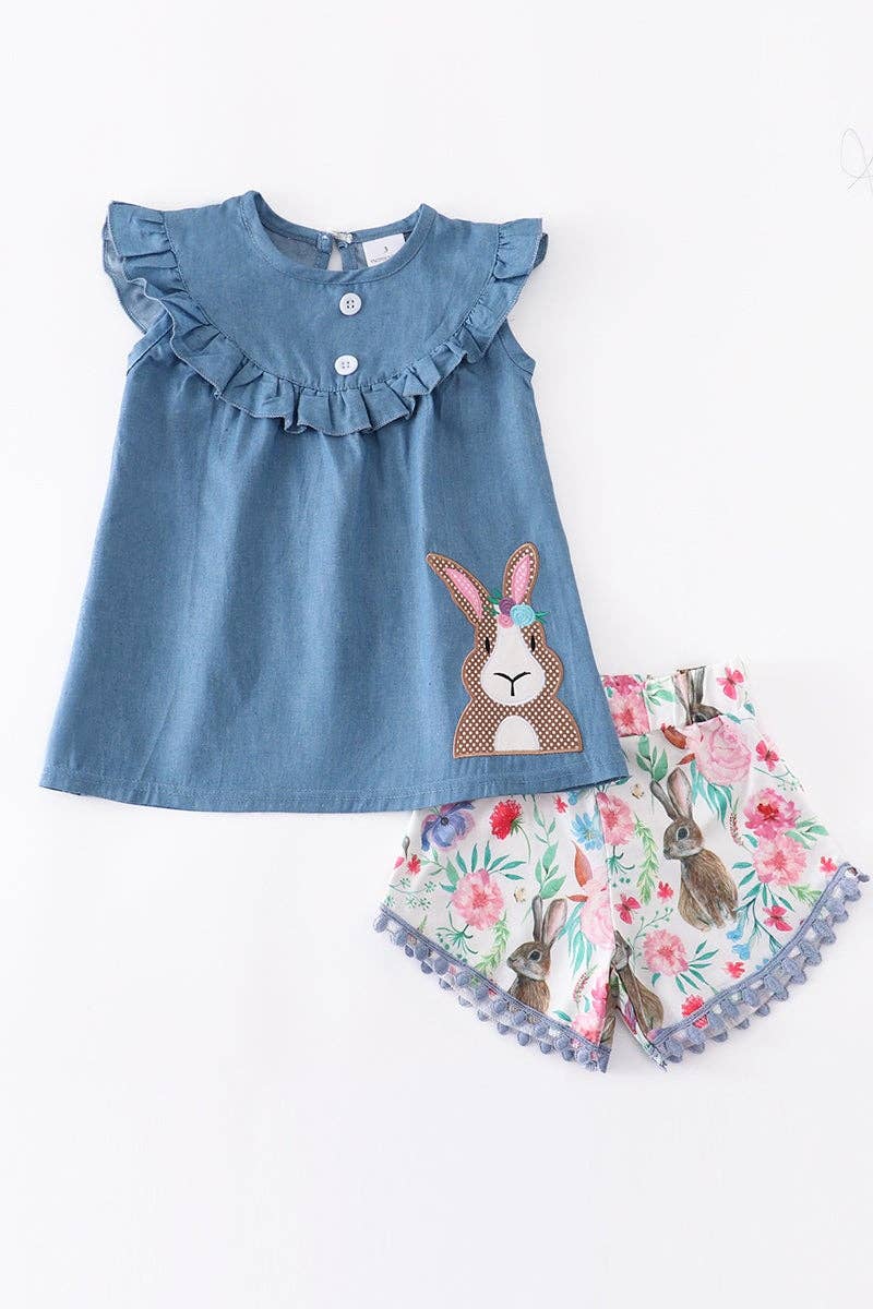 Girls Denim rabbit shorts set