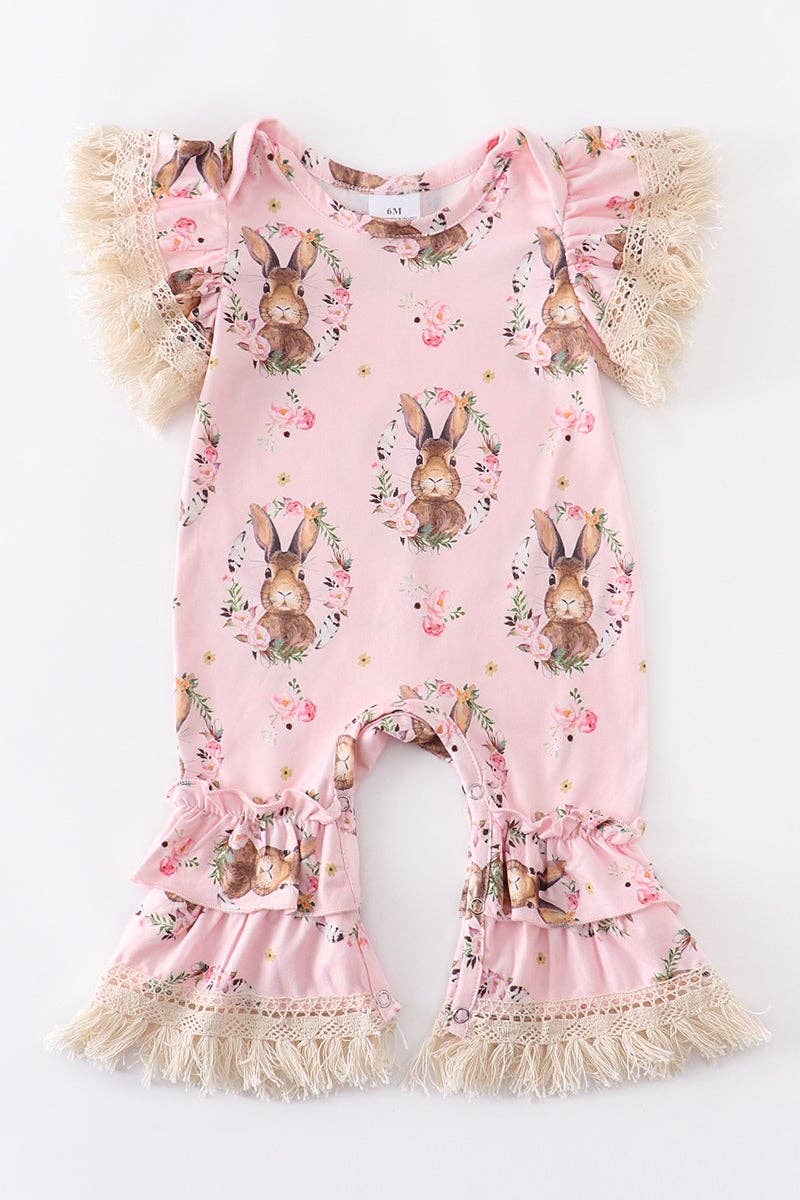 Pink rabbit lace romper