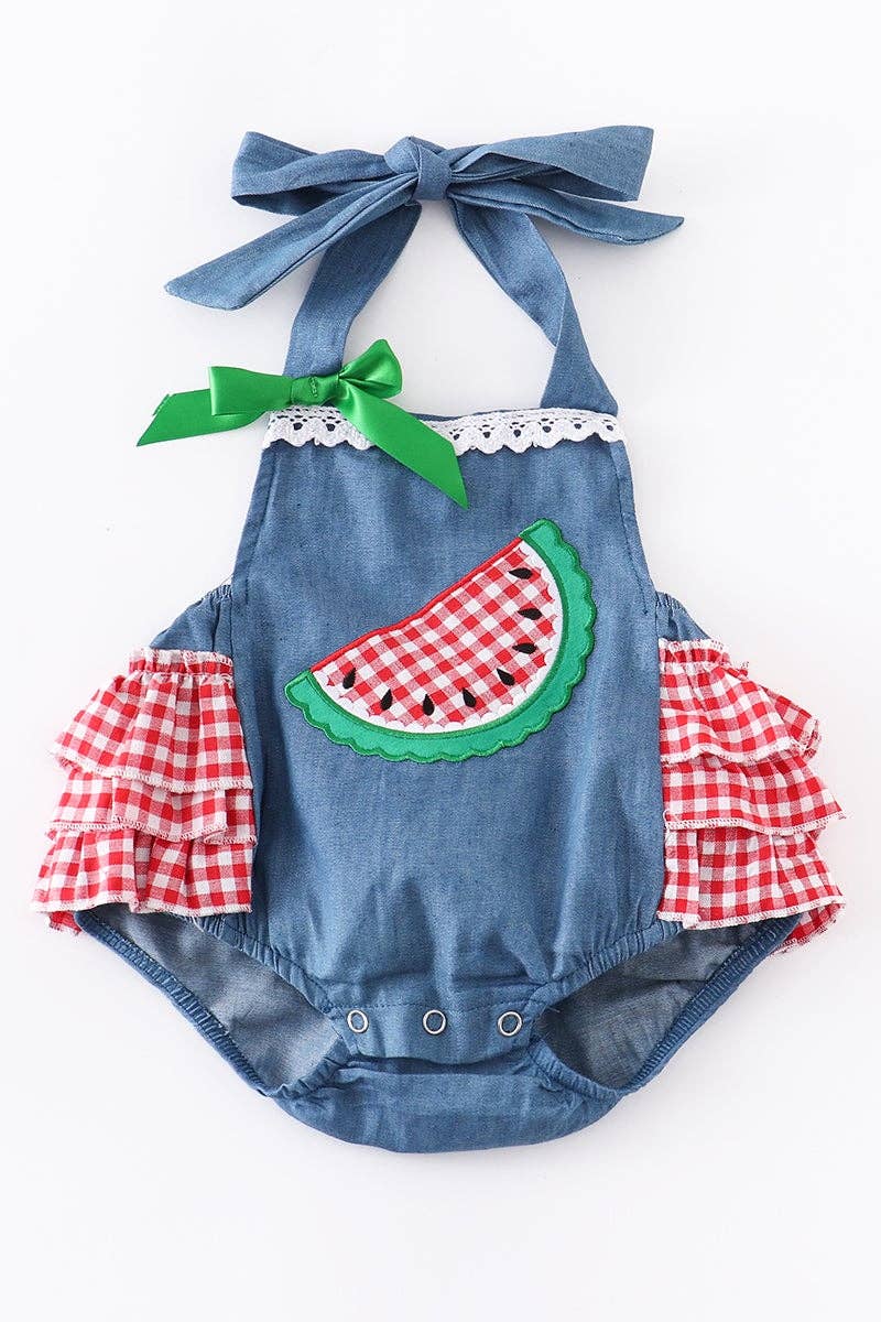 Denim Watermelon romper