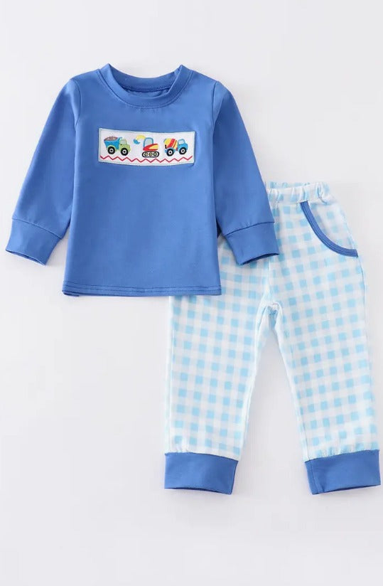 Blue tractor pants set