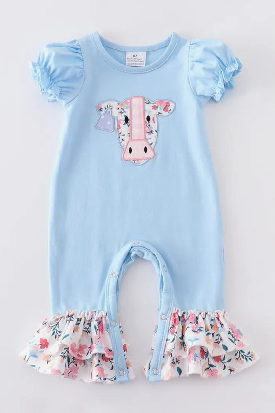 Blue floral cow romper