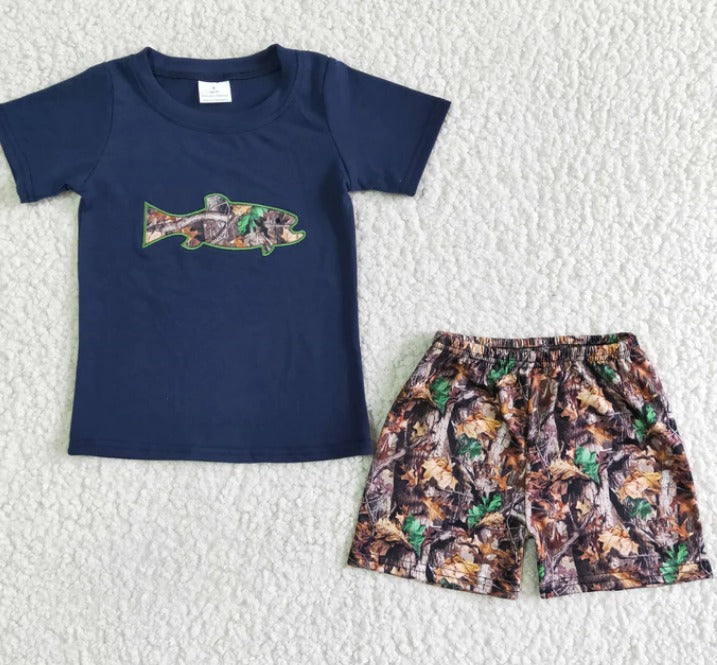 Boys Fishing Camo Shorts Set