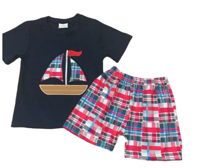 Boys Plaid Sailboat set