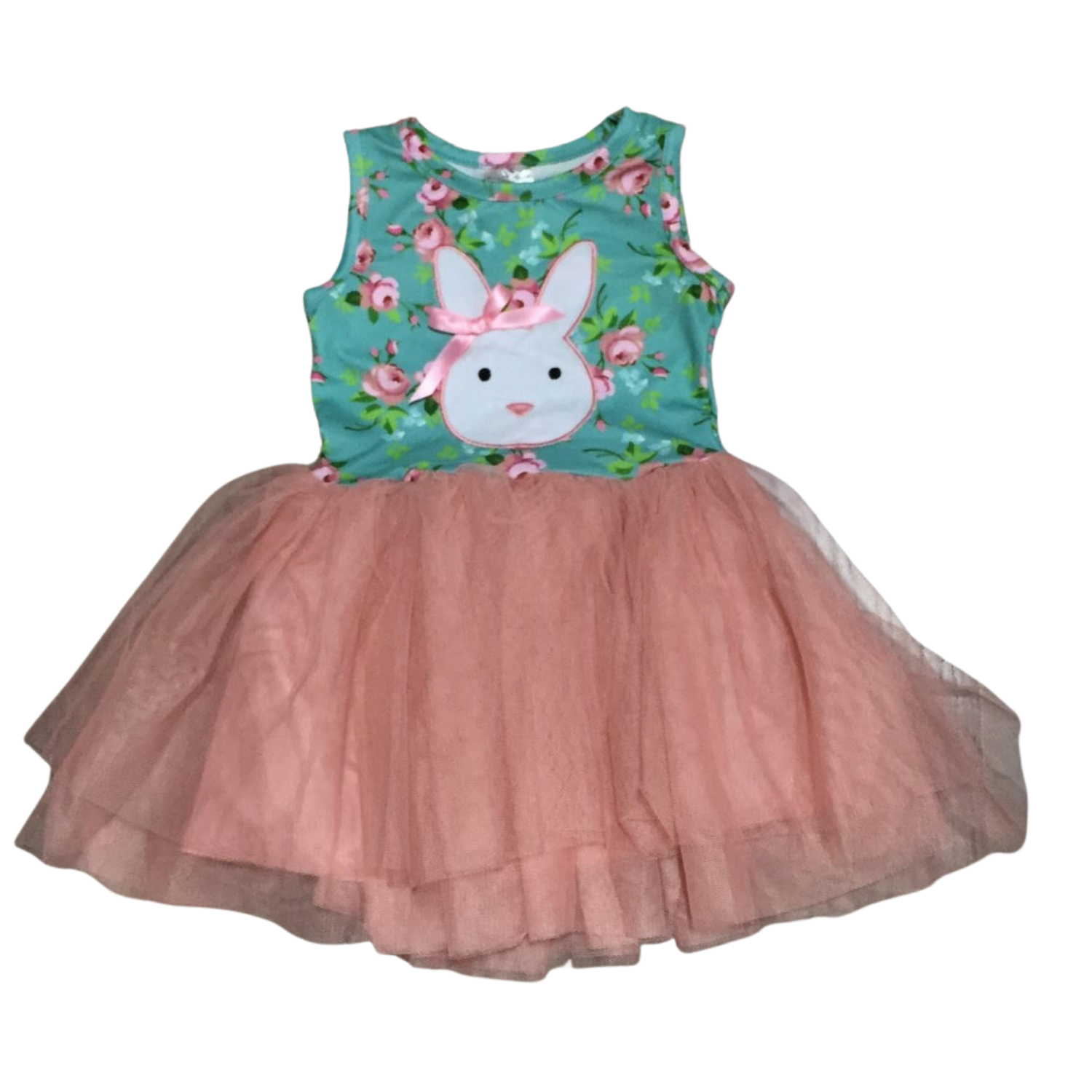 Girls Pink & Green Tutu Bunny Dress